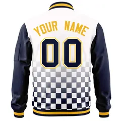White Navy-Gold Grid Color Block Letterman Raglan Jacket 4