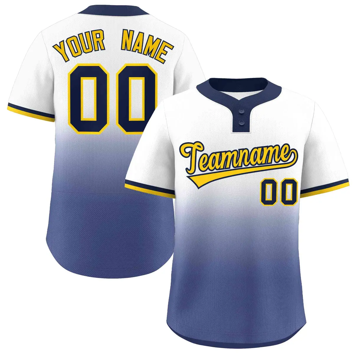 White Navy Gold-Navy Gradient Two-Button Softball Jersey