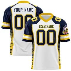 White Navy-Gold Raglan Side Pattern Football Jersey