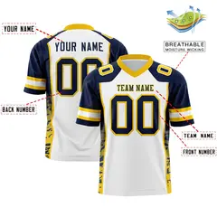 White Navy-Gold Raglan Side Pattern Football Jersey 2