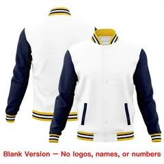 White Navy Gold Raglan Sleeve Cotton Letterman Jacket 6