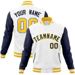 White Navy-Gold Raglan Varsity Full-Snap Letterman Jacket 1