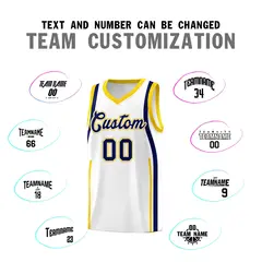 White Navy-Gold Ribbon Pattern Basketball Kits 4