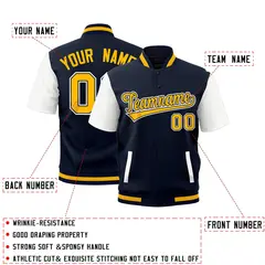 White Navy Gold Short Sleeve Full-Snap Varsity Jacket 2