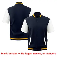 White Navy Gold Short Sleeve Full-Snap Varsity Jacket 7