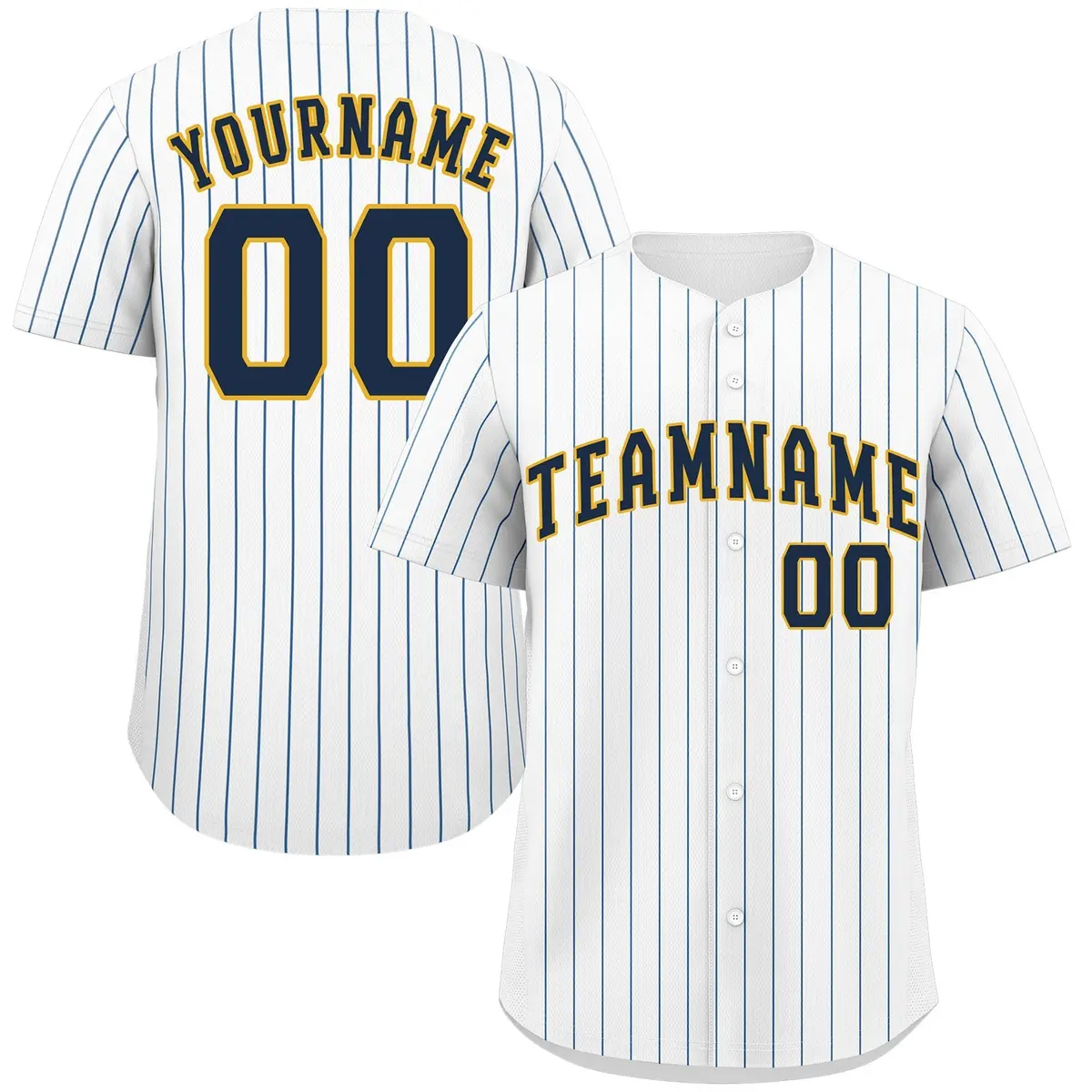 White Navy-Gold Stripe Fashion Authentic Baseball Jersey