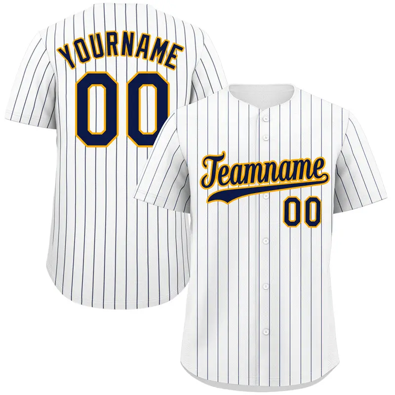 White Navy-Gold Stripe Fashion Authentic Baseball Jersey