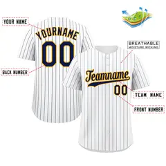 White Navy-Gold Stripe Fashion Authentic Baseball Jersey 2