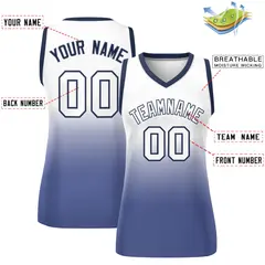 White Navy Gradient Mesh Basketball Jersey For Women 2