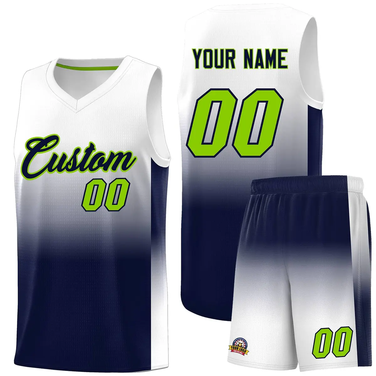 White Navy Gradient Sports Basketball Jersey