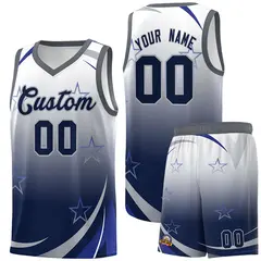 White Navy Gradient Star Graffiti Pattern Basketball Jersey