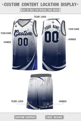 White Navy Gradient Star Graffiti Pattern Basketball Jersey 2