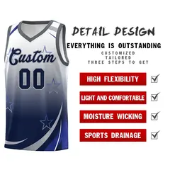 White Navy Gradient Star Graffiti Pattern Basketball Jersey 4