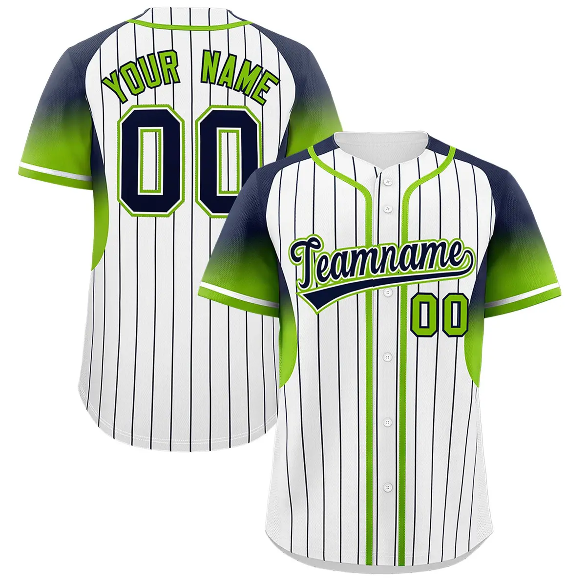 White Navy Gradient Stripe Fashion Sleeves Baseball Jersey