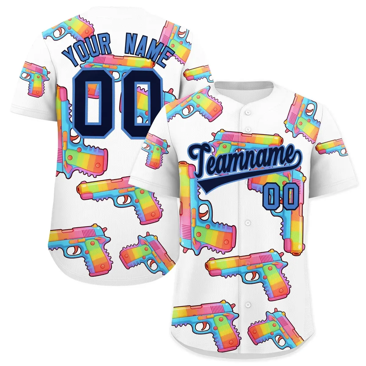 White Navy Graffiti Pattern Moisture-Wicking Baseball Jersey