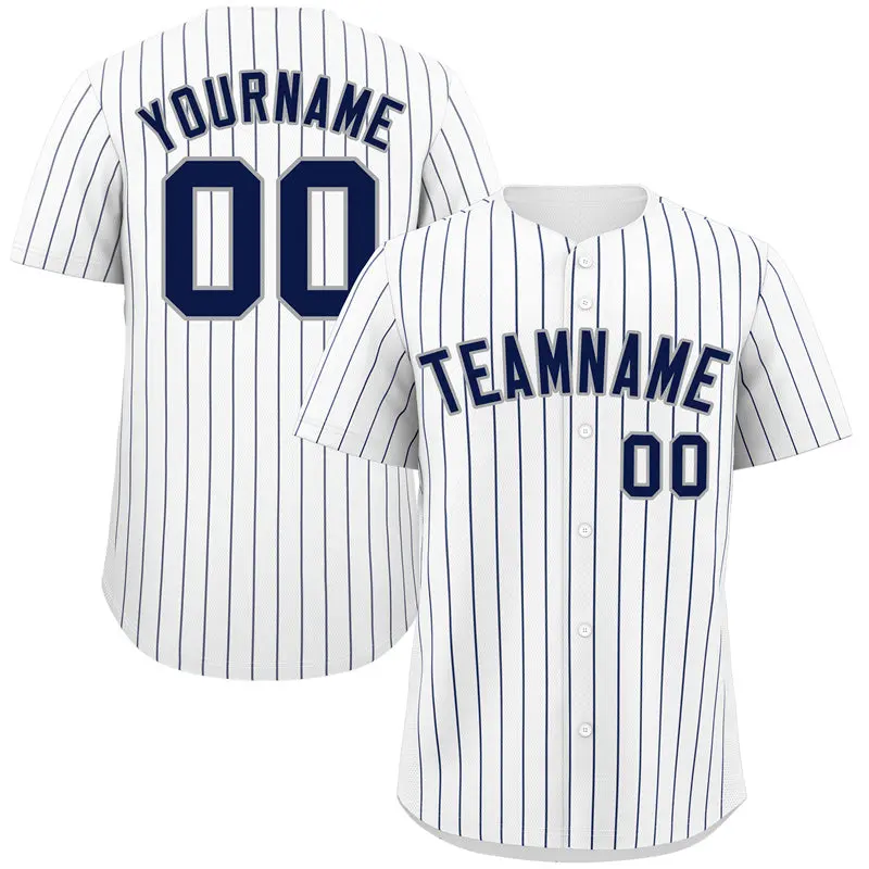 White Navy Gray Bull Stripe Baseball Jersey