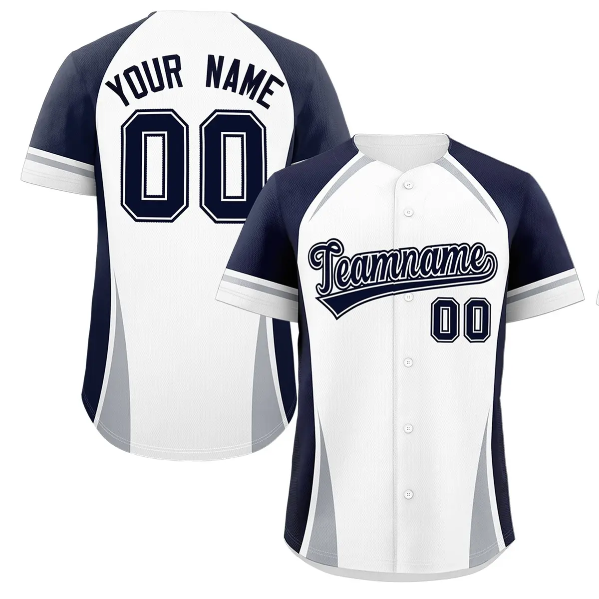 White Navy-Gray Color Block Authentic Baseball Jersey