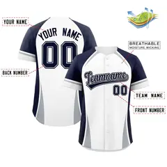 White Navy-Gray Color Block Authentic Baseball Jersey 2