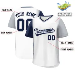 White Navy-Gray Raglan Sleeves Pullover Baseball Jersey 2