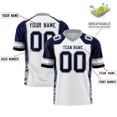 White Navy-Gray Raglan Sleeves Side Pattern Football Jersey 2