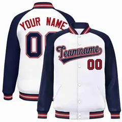 White Navy-Gray Raglan Varsity Letterman Full-Snap Jacket 1