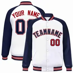 White Navy-Gray Raglan Varsity Letterman Full-Snap Jacket 1