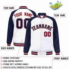 White Navy-Gray Raglan Varsity Letterman Full-Snap Jacket 2