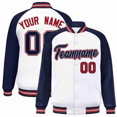 White Navy-Gray Raglan Varsity Letterman Full-Snap Jacket 1