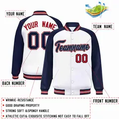 White Navy-Gray Raglan Varsity Letterman Full-Snap Jacket 2