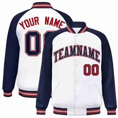 White Navy-Gray Raglan Varsity Letterman Full-Snap Jacket 1
