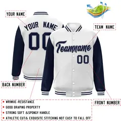 White Navy-Gray Raglan Varsity Letterman Full-Snap Jacket 2