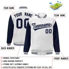 White Navy-Gray Raglan Varsity Letterman Full-Snap Jacket 2