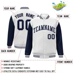 White Navy-Gray Raglan Varsity Letterman Full-Snap Jacket 2