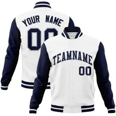 White Navy-Gray Raglan Varsity Letterman Full-Snap Jacket 1