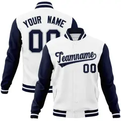 White Navy-Gray Raglan Varsity Letterman Full-Snap Jacket 1