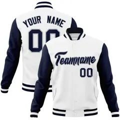 White Navy-Gray Raglan Varsity Letterman Full-Snap Jacket 1