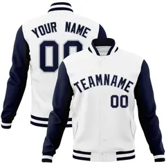 White Navy-Gray Raglan Varsity Letterman Full-Snap Jacket 1