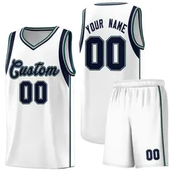 White Navy Gray Sleeve Color Block Classic Basketball Jersey 1