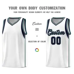 White Navy Gray Sleeve Color Block Classic Basketball Jersey 3