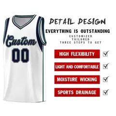 White Navy Gray Sleeve Color Block Classic Basketball Jersey 5