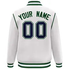 White Navy-Green Color Block Ribbon Varsity Full-Snap Bomber Jacket 4