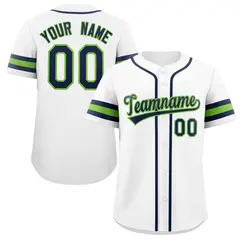 White Navy-Green Full-Button Classic Baseball Jersey