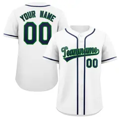 White Navy-Green Full-Button Classic Baseball Jersey