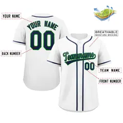 White Navy-Green Full-Button Classic Baseball Jersey 2