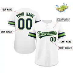 White Navy-Green Full-Button Classic Baseball Jersey 2