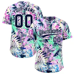 White Navy Hawaiian Graffiti Palm Tree Baseball Jersey