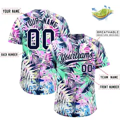 White Navy Hawaiian Graffiti Palm Tree Baseball Jersey 2