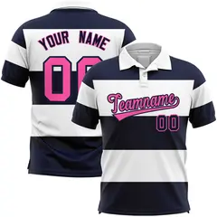 White-Navy Horizontal Stripe Performance Polo Shirt