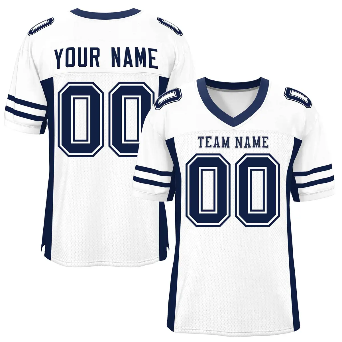 White Navy Insert Color Mesh Football Jersey