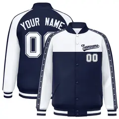 White Navy K-Ribbon Raglan Color Block Varsity Letterman Jacket 1